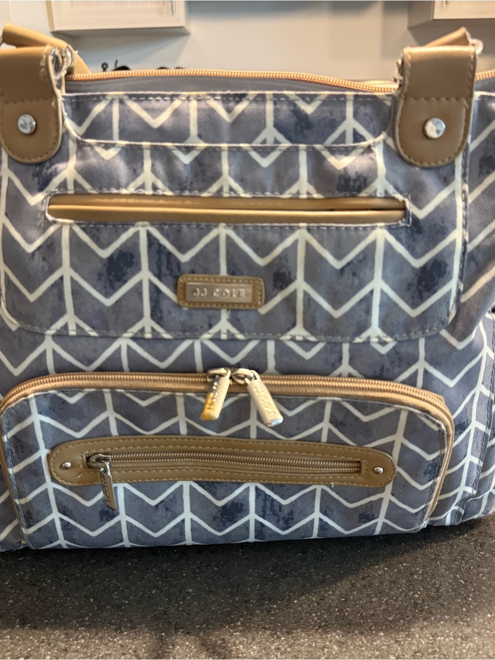 JJ Cole Chevron-Print Tote in Gray and Tan